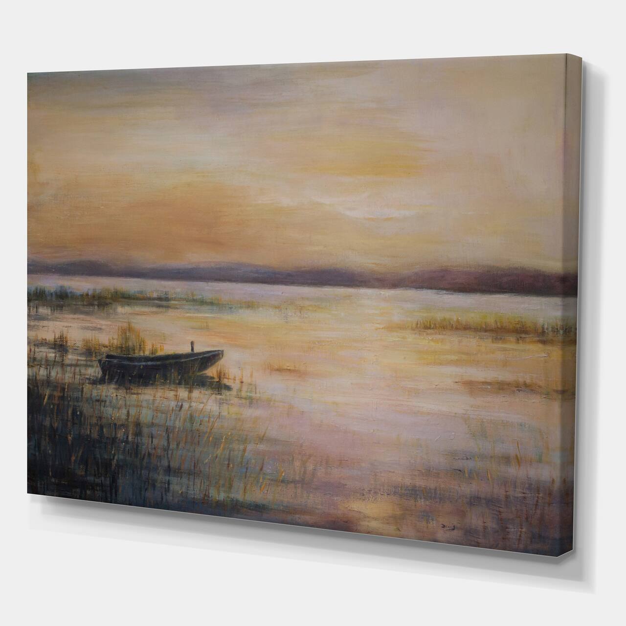 Designart - Pastel Sunset Over The Lake - Nautical & Coastal Canvas Wall Art Print